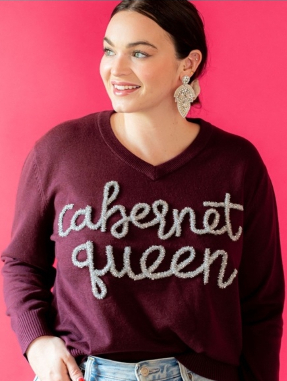 Queen Of Sparkles Cabernet Queen Sweater Size Small